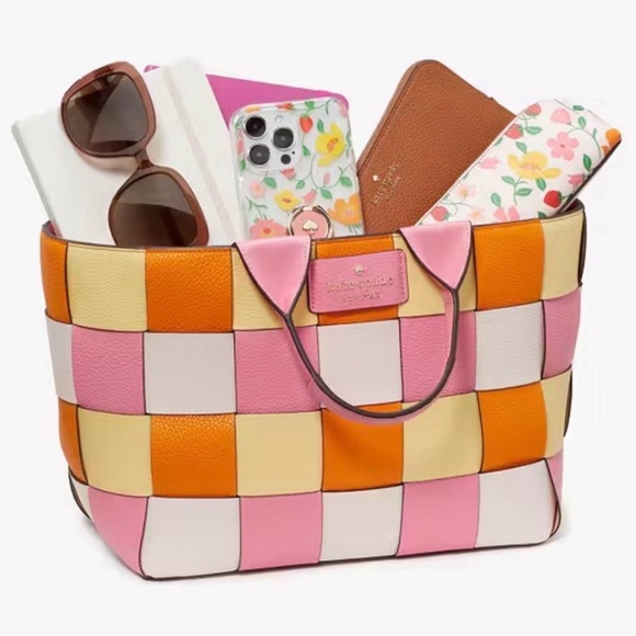 Kate Spade Basket Woven Leather Tote Detachable Crossbody Strap Like New - Picture 12 of 12